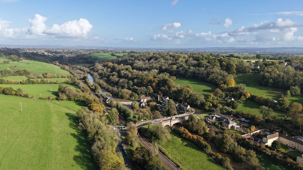 A shot of Avoncliff, UK, taken with a DJI Air 3S drone