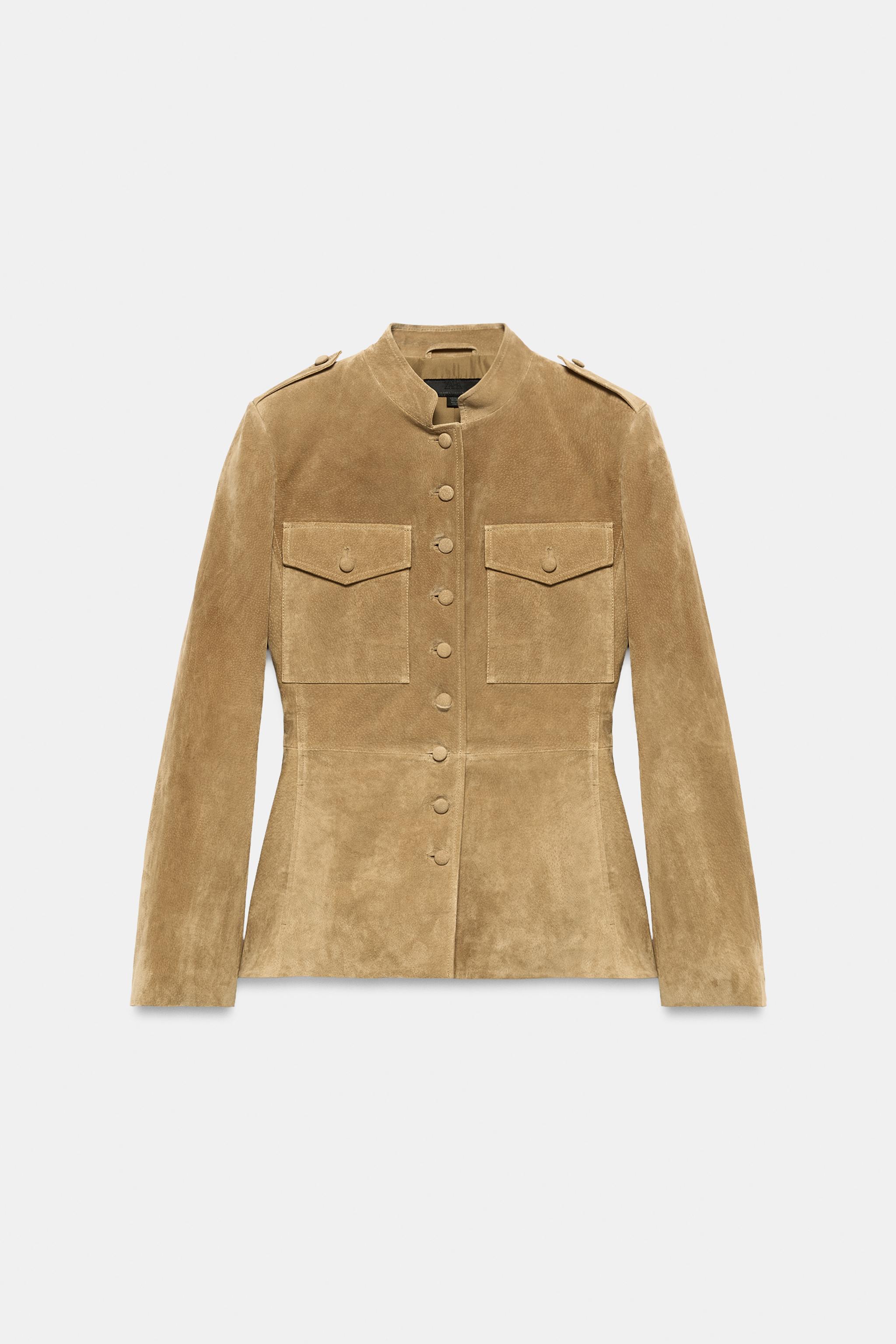 100% Leather Jacket With Covered Buttons - Taupe Brown - Xs