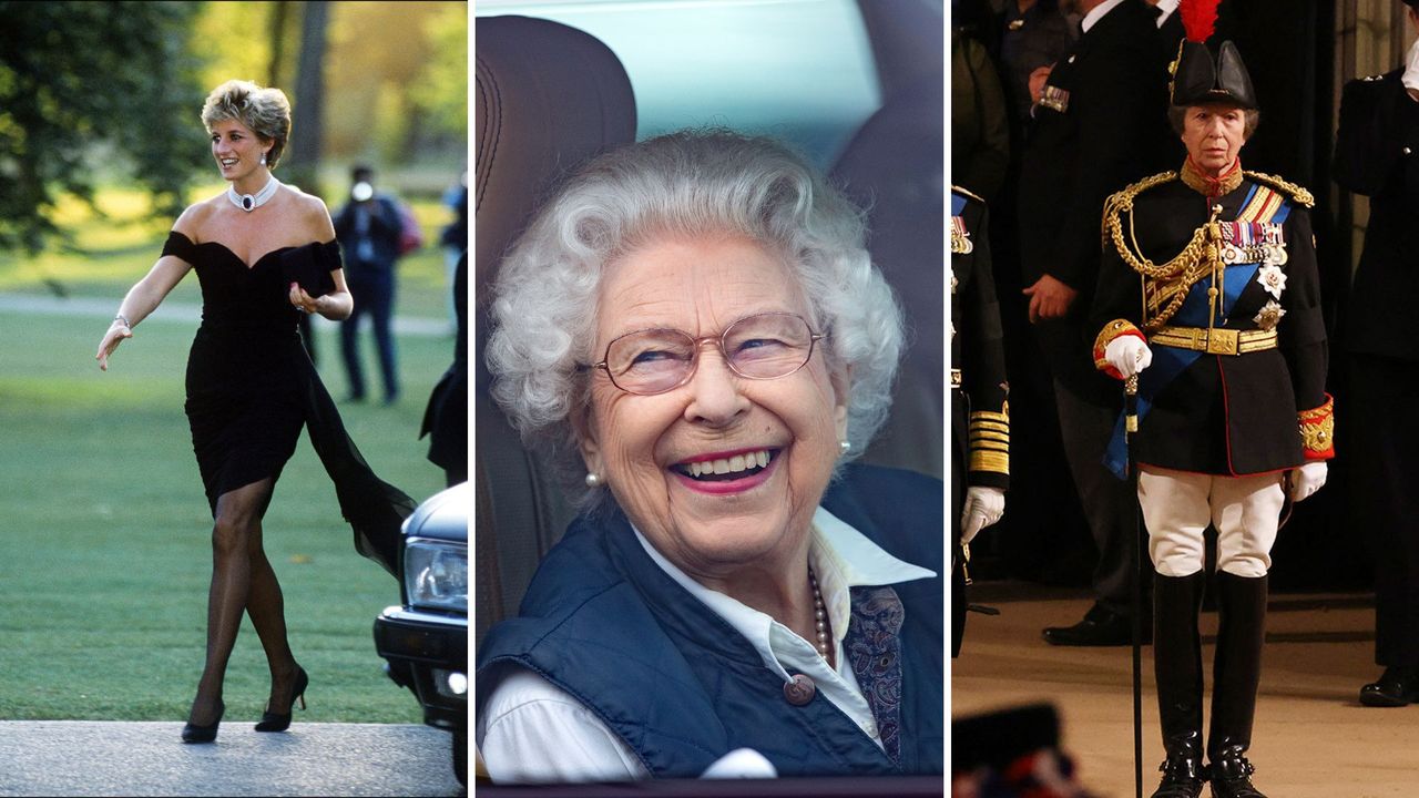 L-R: Princess Diana, Queen Elizabeth II, Princess Anne