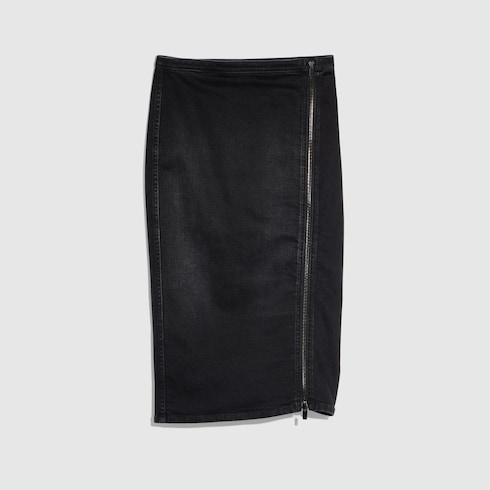 Stretch Cotton Denim Skirt With Side Opening