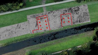 Geophysical surveys and ground-penetrating radar have revealed the buried remains of the buildings and other structures from the medieval tannery.