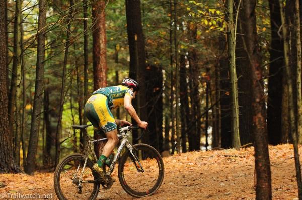 Johnny Herrick (UVM Cycling) climbing out of the saddle.