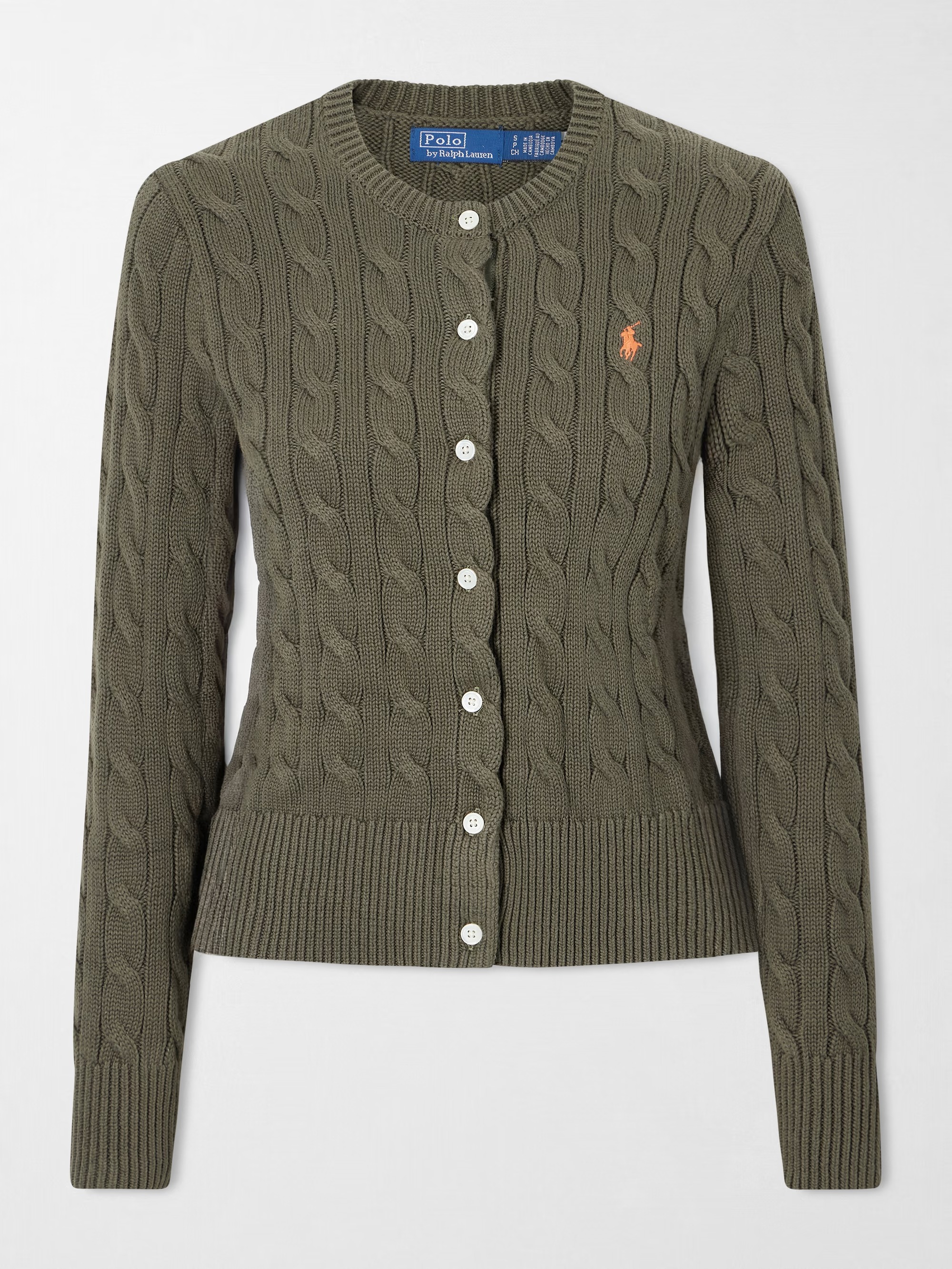 POLO RALPH LAUREN, Embroidered cable-knit cotton cardigan