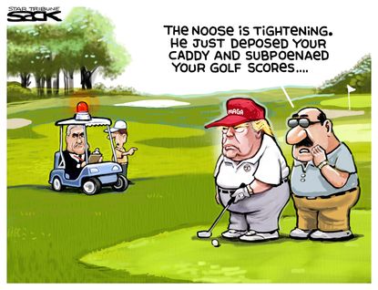 Political cartoon U.S. Trump golfing Mueller FBI Russia investigation