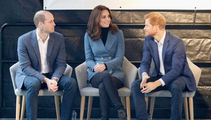 Prince William, Duke of Cambridge, Catherine, Duchess of Cambridge and Prince Harry attend the Coach Core graduation ceremony for more than 150 Coach Core apprentices at The London Stadium on October 18, 2017 in London, England.