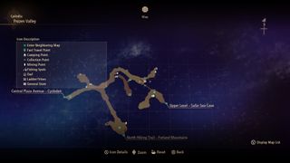 Tales of Arise - A map of Frozen Valley showing an owl marker on the north side of a bridge near the Safar Sea cave entrance.