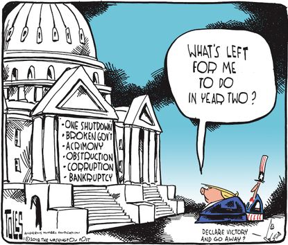 Political cartoon U.S. Trump one year government shutdown