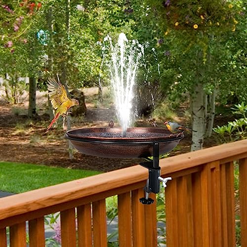 Dreamsoul Deck Mounted Bird Bath Metal Birdbath Bowl Unheated With Lightweight Detachable, Bird Baths With Adjustable Sturdy Steel Clamp for Deck Railing Balcony Yard Garden Decoration