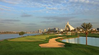 The 18th hole at Dubai Greek Golf & Yacht Club