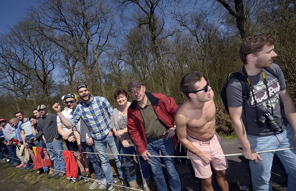 Fans at the side of the road in Paris-Roubaix
