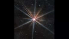 This image of strange concentric shells surrounding the distant star WR 140 was taken by the James Webb Space Telescope.