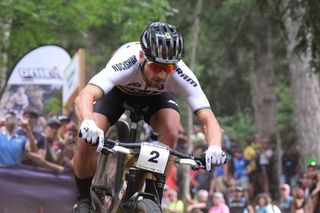 Nino Schurter on his way to a 35th XCO World Cup victory at Val di Sole