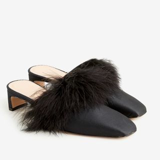 J Crew Layla Mule Heels with Feathers