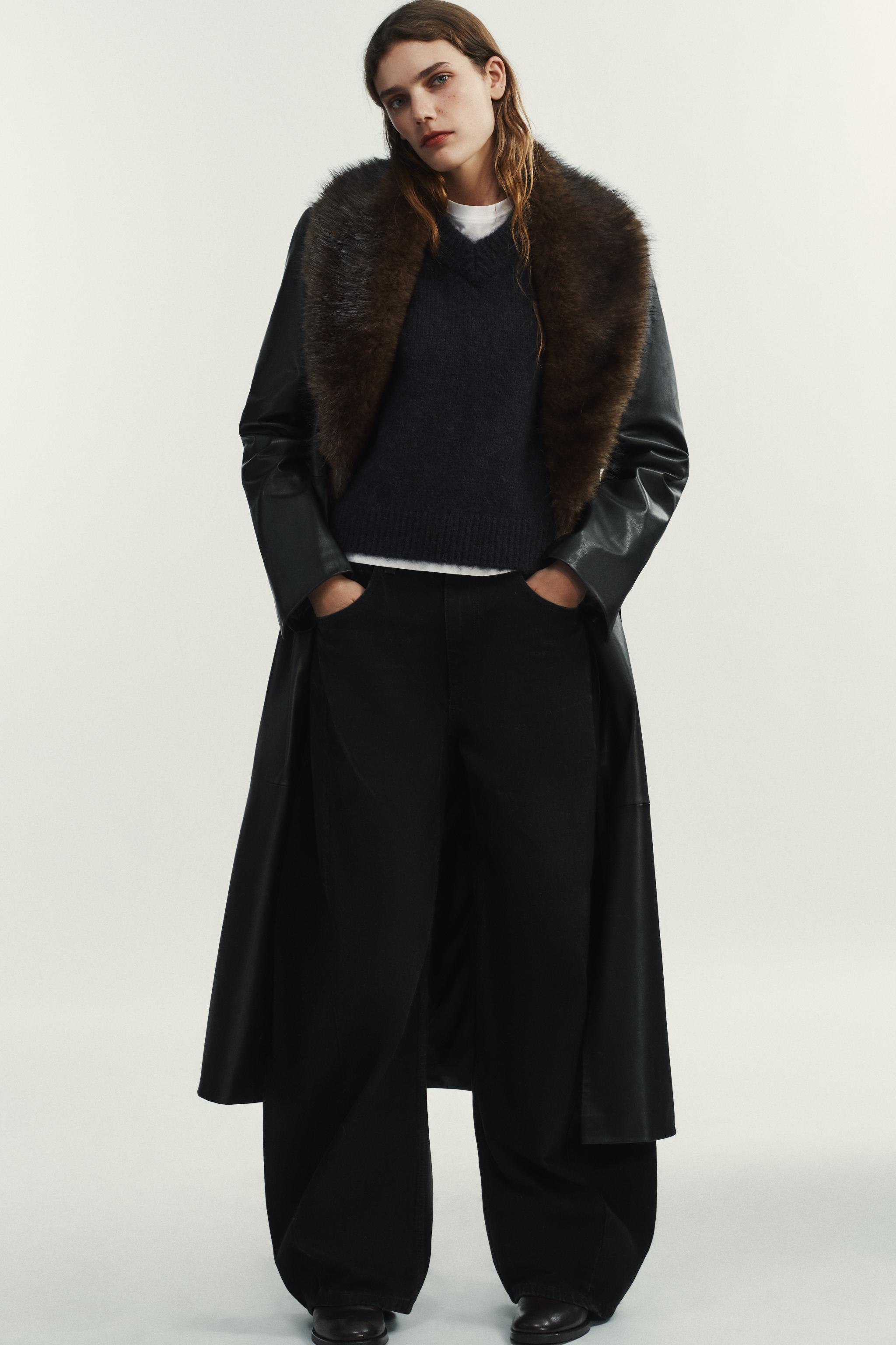 Faux Leather Coat With Detachable Collar