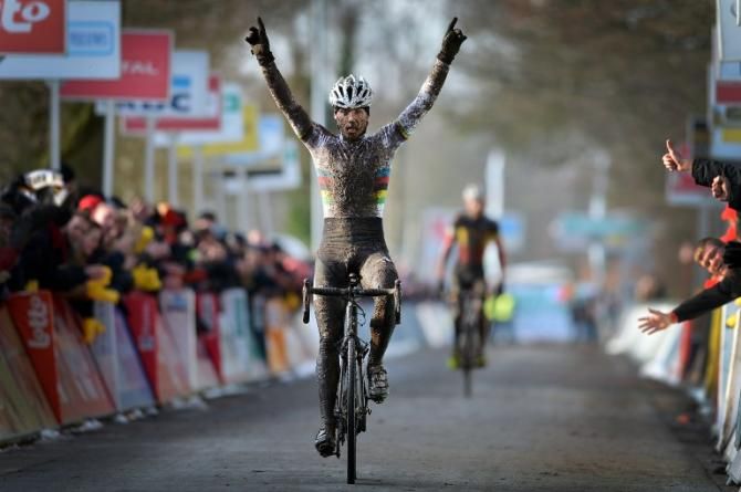World champion Sven Nys wins the seventh round of the Superprestige series at Hoogstraten, Belgium in February, 2013