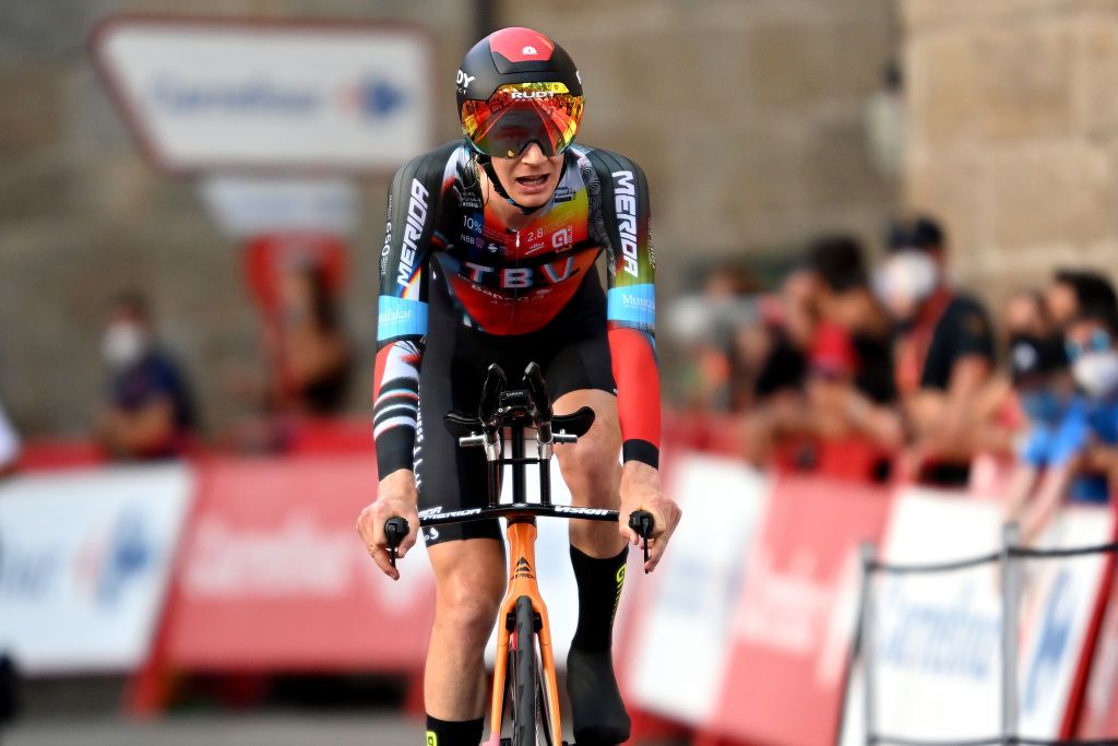 SANTIAGO DE COMPOSTELA SPAIN SEPTEMBER 05 Jack Haig of Australia and Team Bahrain Victorious crosses the finishing line during the 76th Tour of Spain 2021 Stage 21 a 338 km Individual Time Trial stage from Padrn to Santiago de Compostela lavuelta LaVuelta21 ITT on September 05 2021 in Santiago de Compostela Spain Photo by Stuart FranklinGetty Images