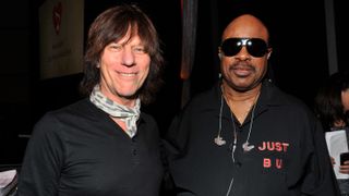 Jeff Beck and Stevie Wonder attends 2011 MusiCares Person of the Year Tribute to Barbra Streisand at Los Angeles Convention Center on February 11, 2011 in Los Angeles, California