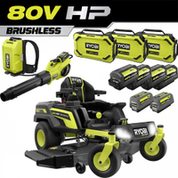 RYOBI 54 in. 80-Volt HP Brushless Battery Electric Cordless Zero Turn Mower + Blower and Backpack Battery | was $7,598, now $5,598 at Home Depot (save $2,000)