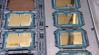 Ponte Vecchio compute processors before and after having epoxy applied