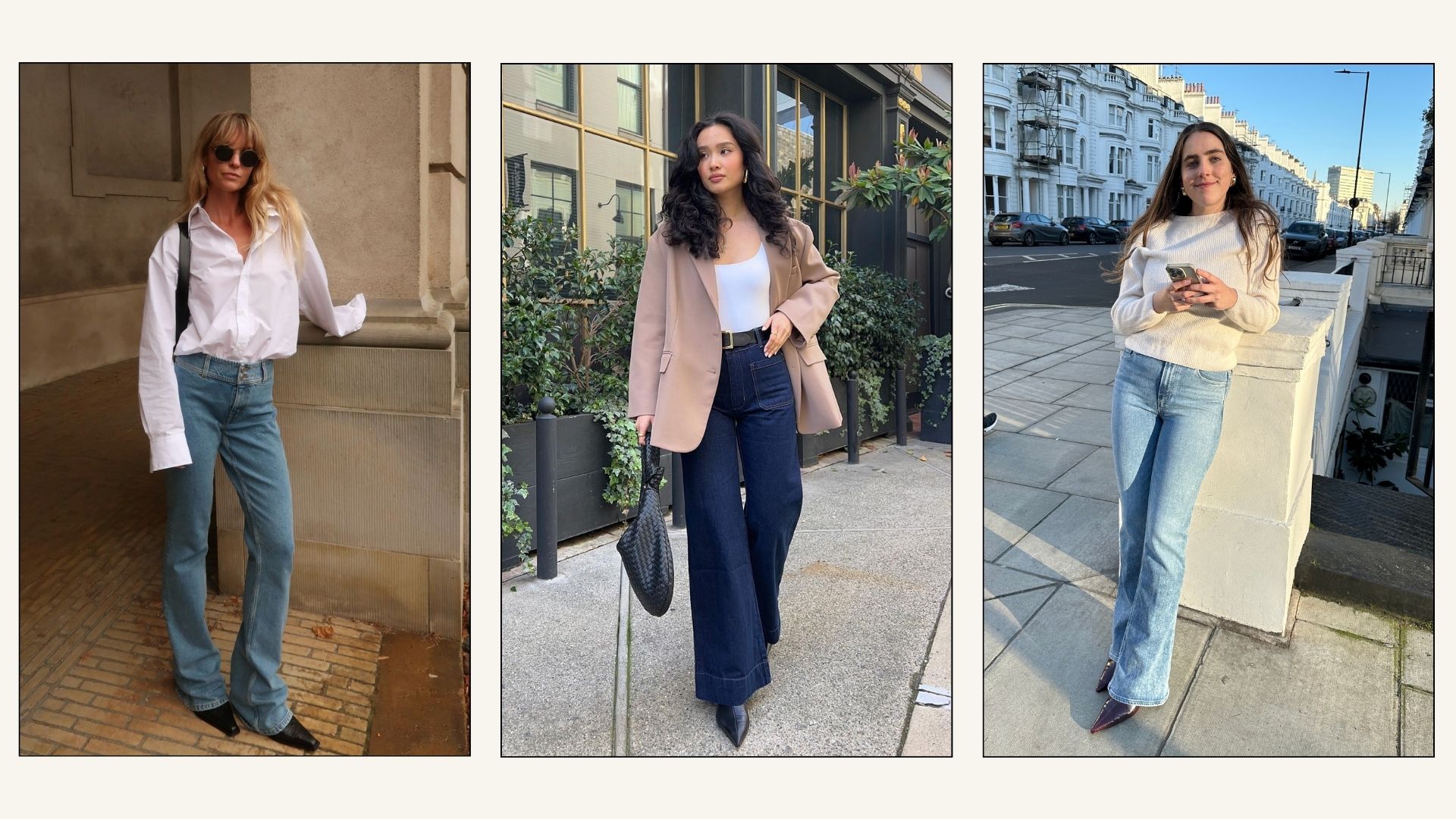 Influencers wear flared jeans with shirts, tops and knits.