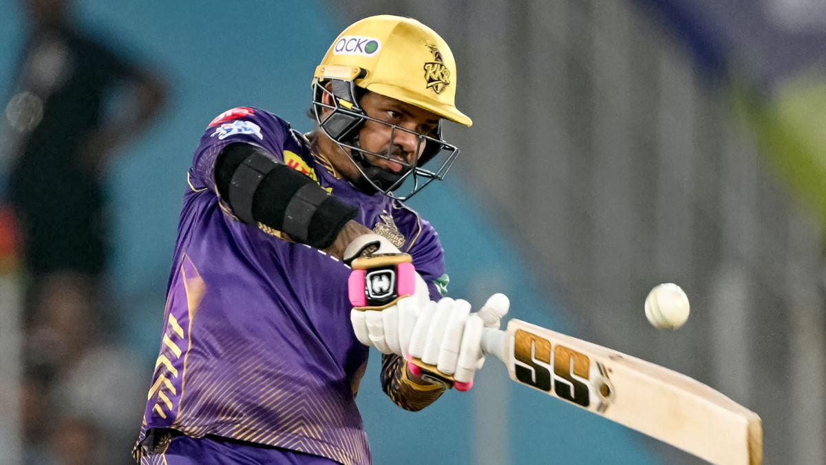 Kolkata Knight Riders&#039; Sunil Narine plays a shot during the IPL 2024