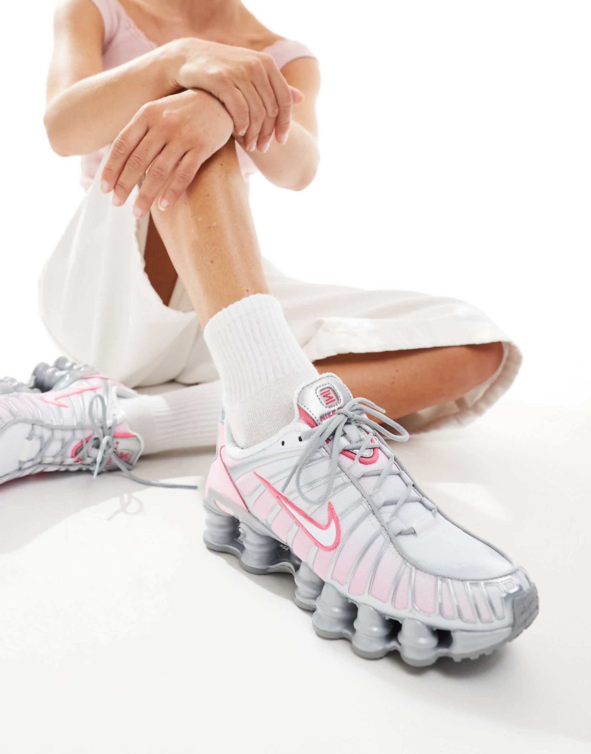 Nike Shox Tl Unisex Trainers in Metallic Silver and Pink