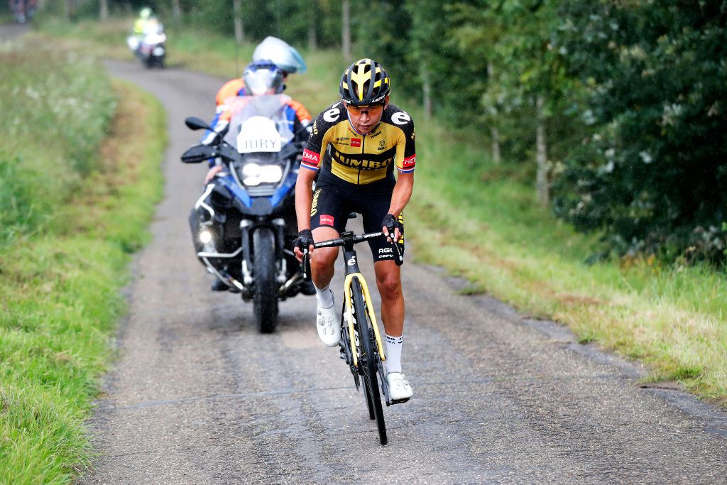 SWEIKHUIZEN NETHERLANDS AUGUST 28 Anouska Helena Koster of Netherlands and Team Jumbo Visma competes in the breakaway the 23rd Simac Ladies Tour 2021 Stage 4 a 1489km stage from Geleen to Sweikhuizen SLT2021 UCIWWT on August 28 2021 in Sweikhuizen Netherlands Photo by Bas CzerwinskiGetty Images