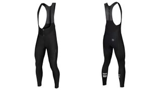 Front and rear view of a black pair of Endura Pro SL II bib tights against a white background