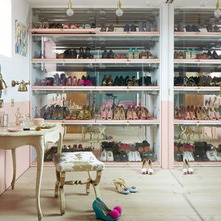bespoke shoe wardrobe mirrored shelves