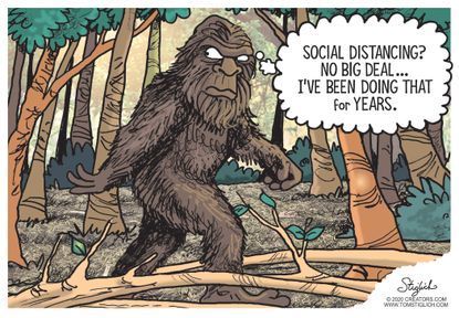 Editorial Cartoon Bigfoot social distance coronavirus