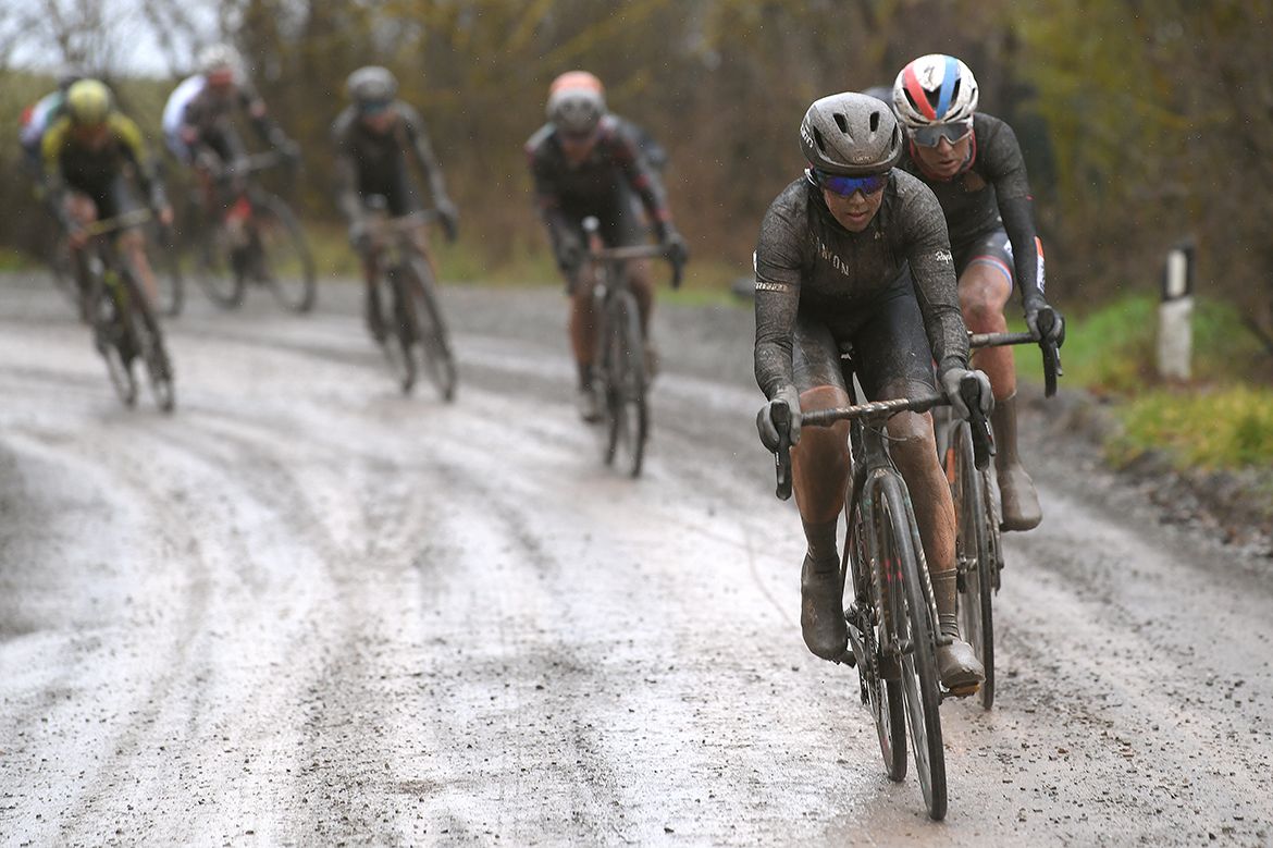 The riders were quickly caked in mud