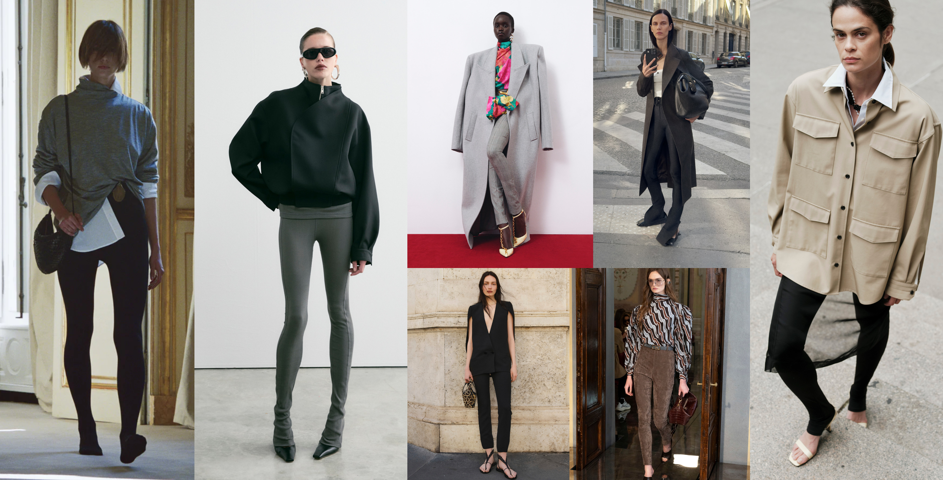 the winter 2026 skinny pant fashion trend at The Row, Armarium, Balmain, Ferretti, Courr&amp;egrave;ges, Gucci, and Maria McManus Resort 2026