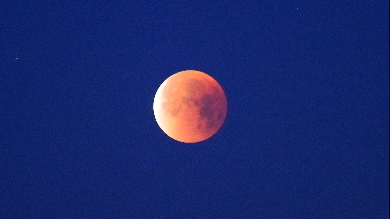 A photograph of a blood moon taken in 2018