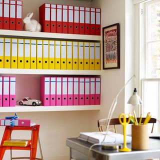 organized office with coloured files