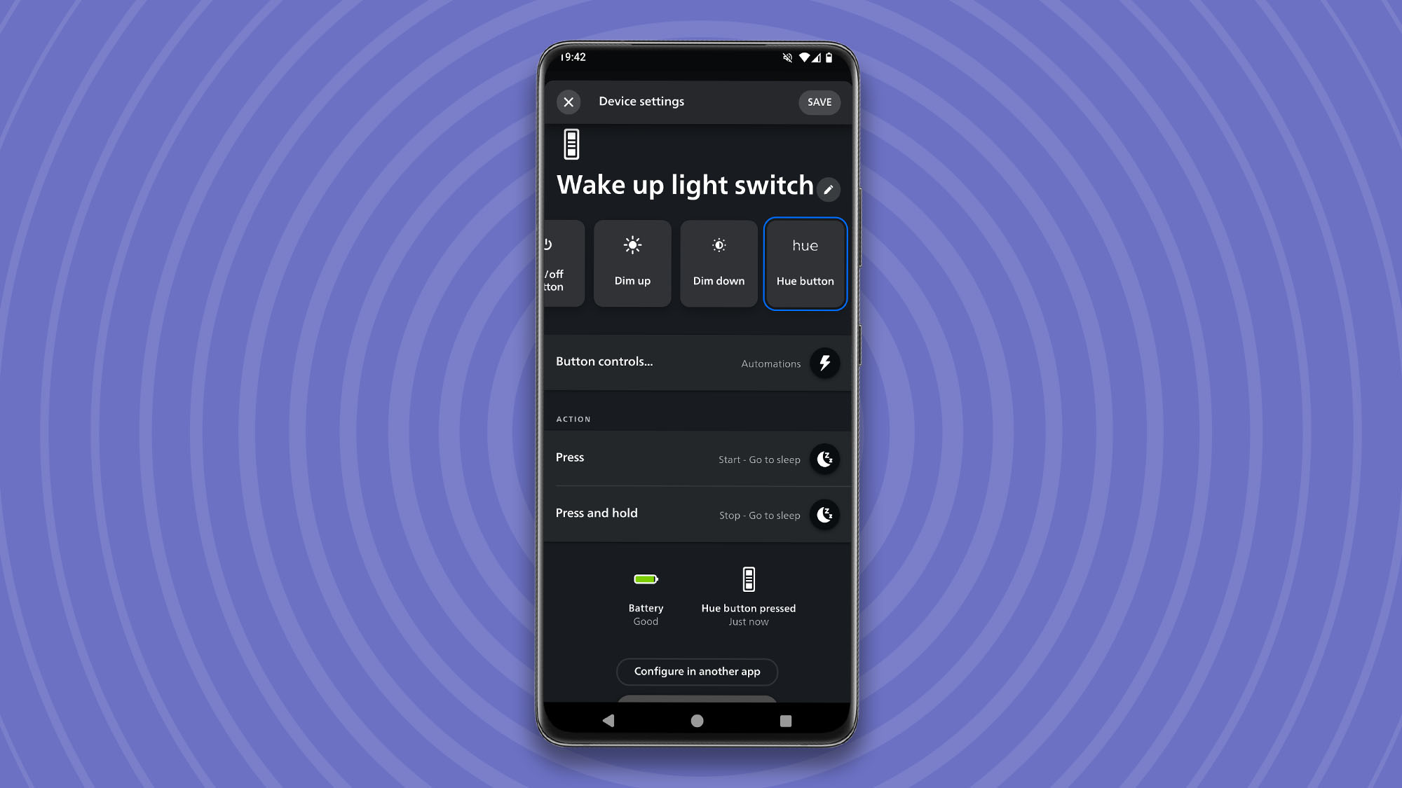 Setting up switch to control sleep automation in Philips Hue app