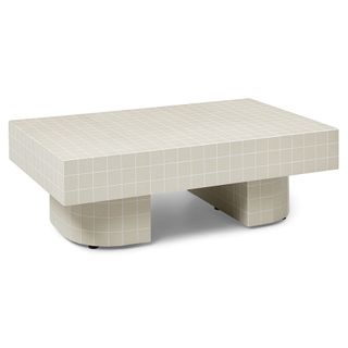 A tile-covered coffee table