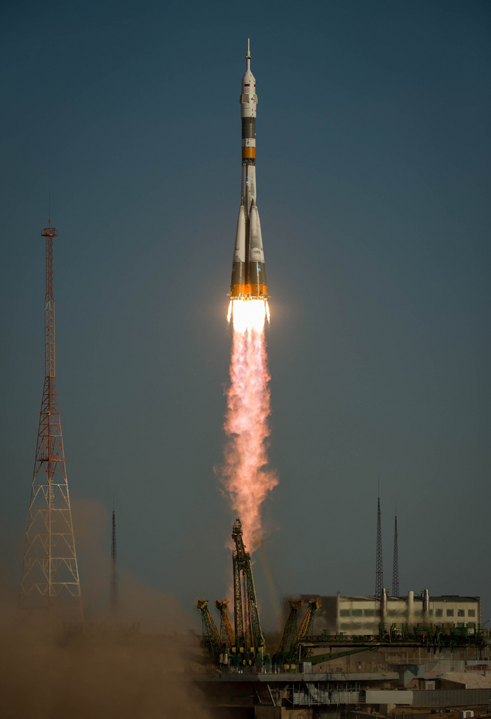 The Soyuz rocket with Expedition 33/34 crew members, Soyuz Commander Oleg Novitskiy, Flight Engineer Kevin Ford of NASA, and Flight Engineer Evgeny Tarelkin of ROSCOSMOS onboard the TMA-06M spacecraft launches to the International Space Station on Tuesday