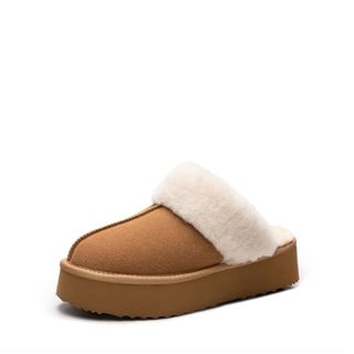 Dream Pairs Platform Slippers for Women Genuine Suede Fuzzyeasy Cozy Memory Foam Waterproof Slippers Shoes for Indoor and Outdoor,size 8,chestnut,sdsl2401w