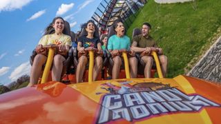 Riders on Candymonium at Hershey Park