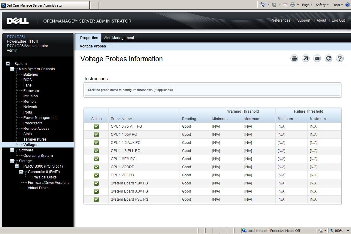 The web interface can also be used to keep an eye on critical areas such as system voltages.