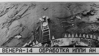 This is an image of Venus from Soviet Venera program probe Venera 14 taken in 1982. The Cyrillic text below the pictures reads: &ldquo;Venera 14 brabotka IPPI AN SSSR TsDKS,&rdquo;short for &ldquo;Venera 14, Processing, Institute for Problems in Transmitting Information, Academy of Sciences, Union of Soviet Socialist Republics, Centre for Long-Distance Space Communications.&rdquo;