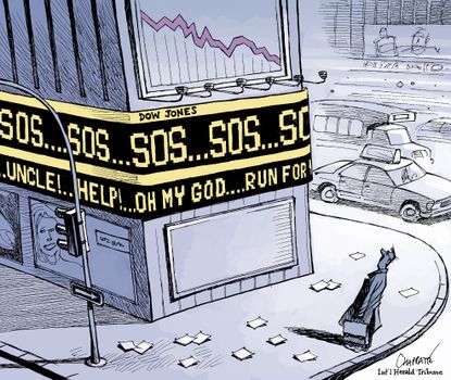Editorial cartoon U.S. Dow Jones drop stock market economy