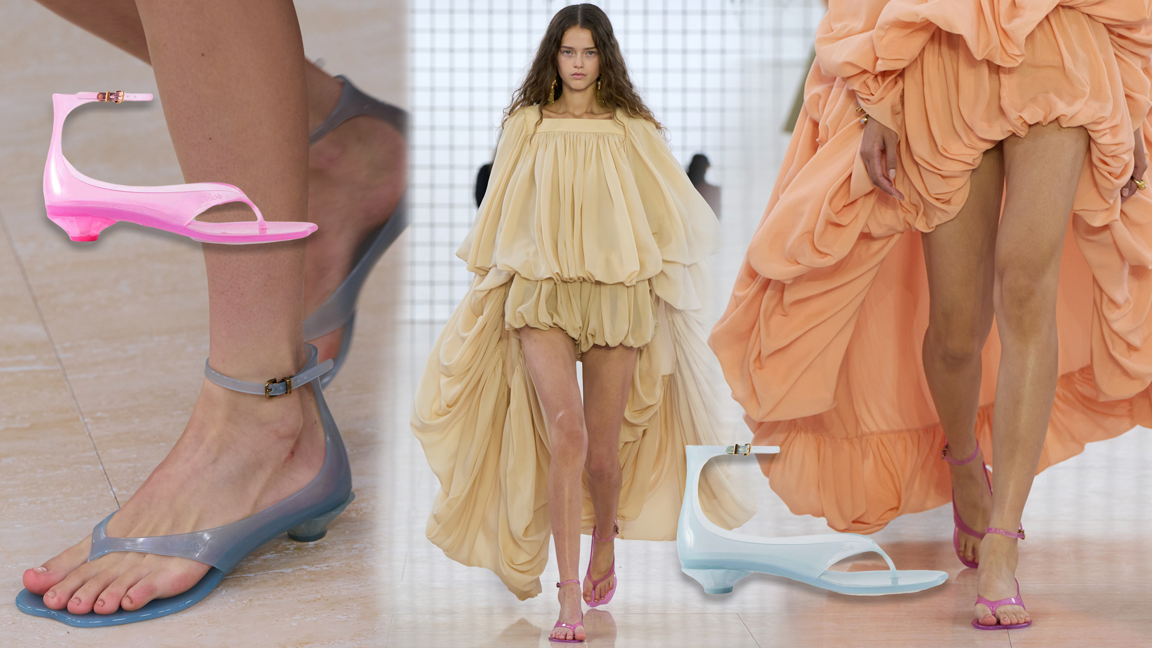 Collage of Chloe jelly sandals.