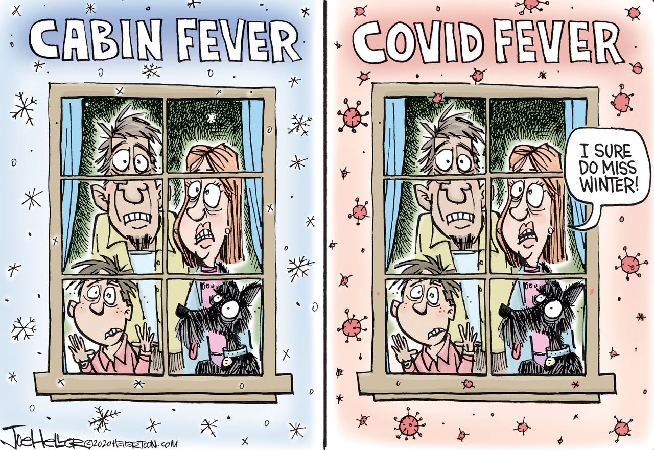 Editorial Cartoon U.S. cabin covid19 fever anxious miss winter