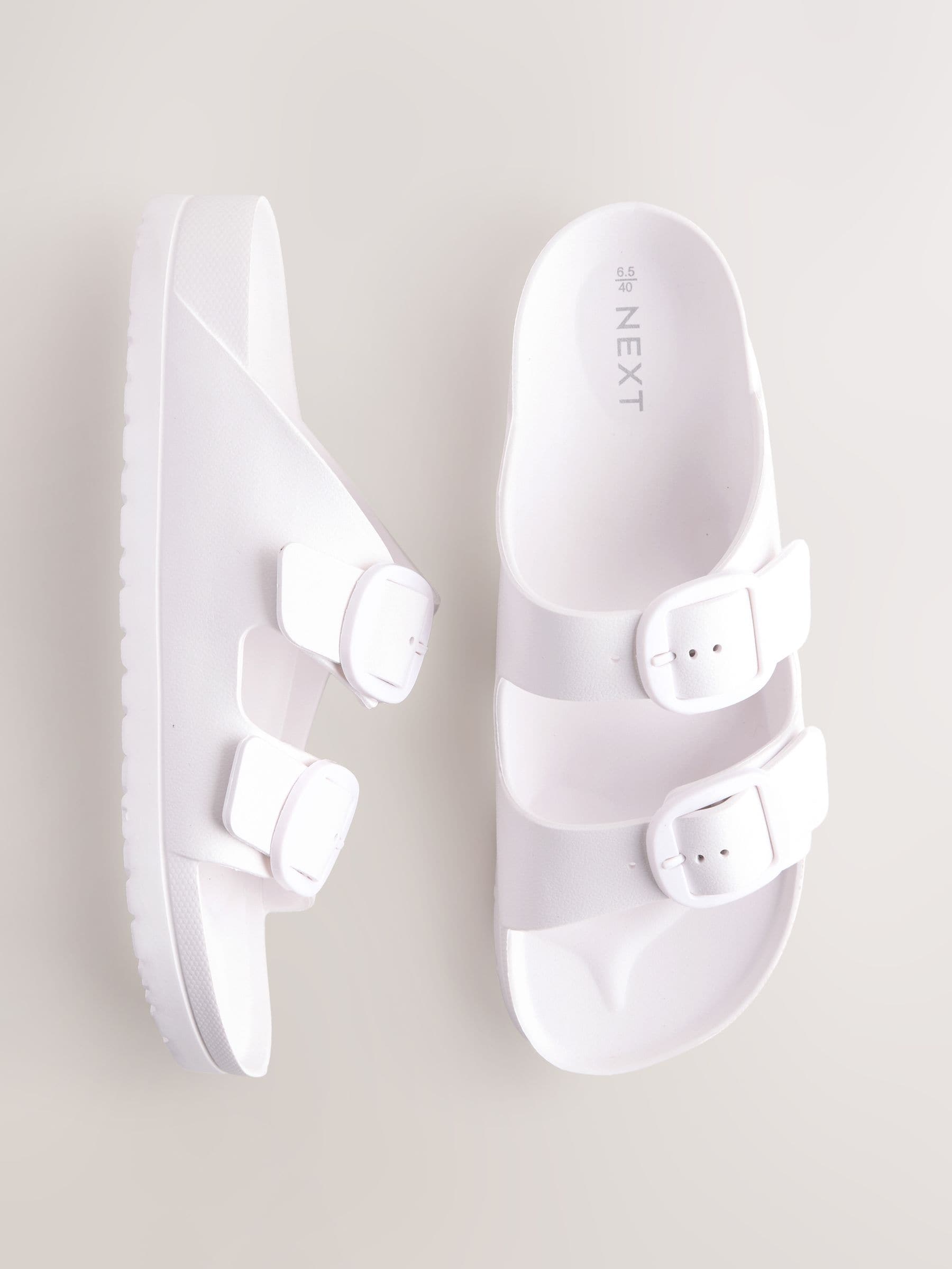 White Eva Beach Double Strap Flat Sliders