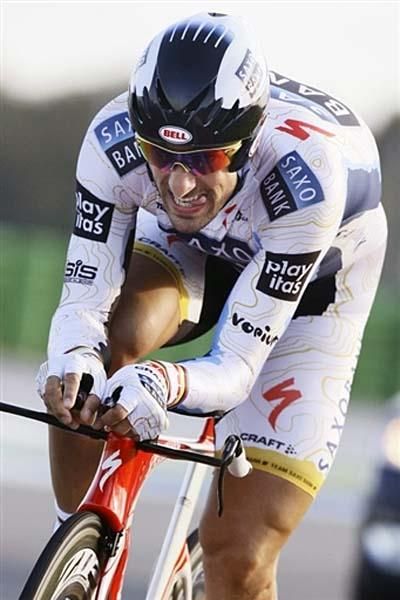 Fabian Cancellara on his way to winning the opening stage of the Vuelta.