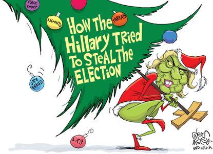 Political cartoon U.S. 2016 election Hillary Clinton grinch