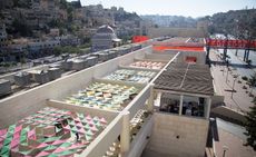 Colourful canopies that covered the Amman Design Week Craft District at the Raghadan Bus Terminal