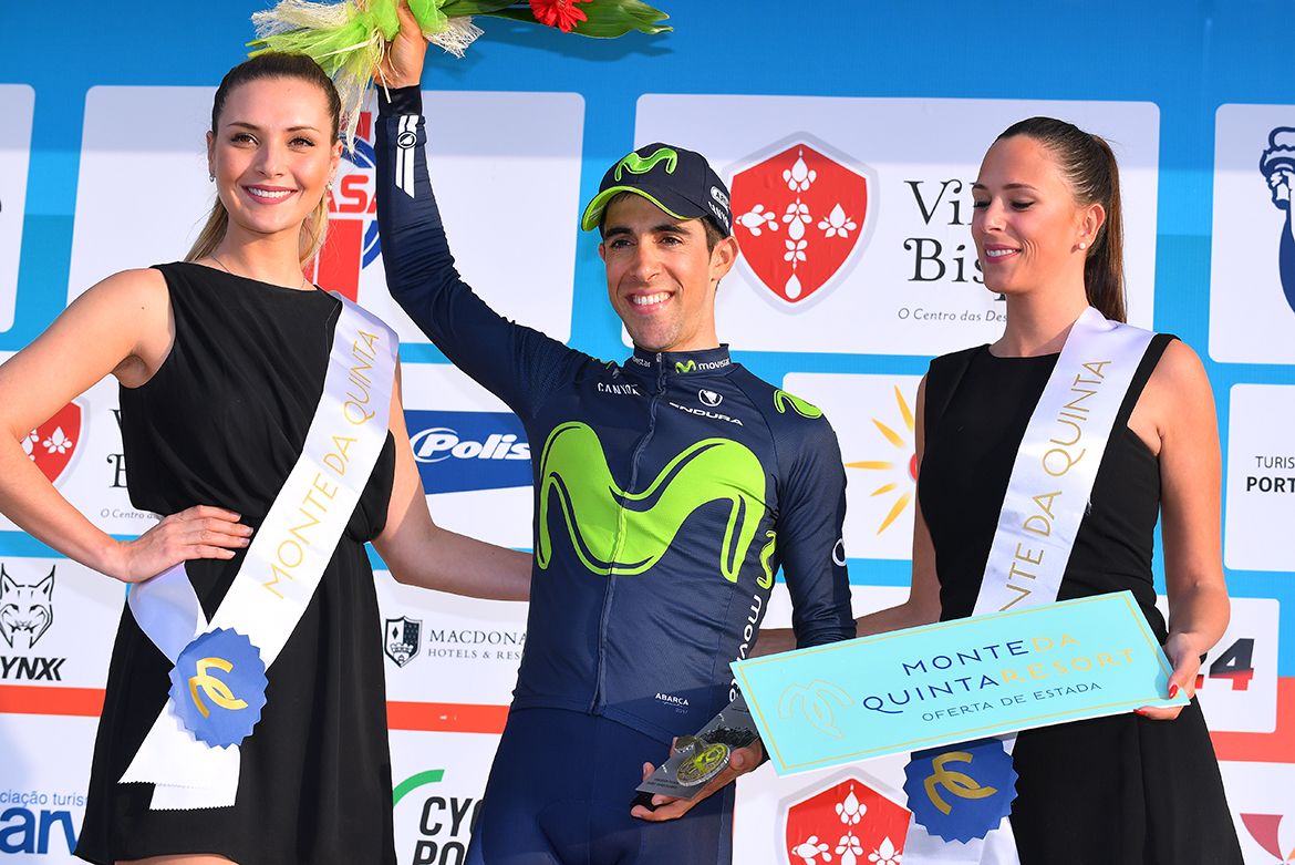 Jonathan Castroviejo celebrates victory in stage 3 of the Volta ao Algarve
