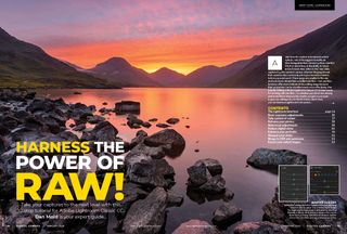 Image showing the first two pages of the cover feature of issue 290 (February 2025) of Digital Camera magazine, a 12-page masterclass about editing raw file captures in Adobe Lightroom